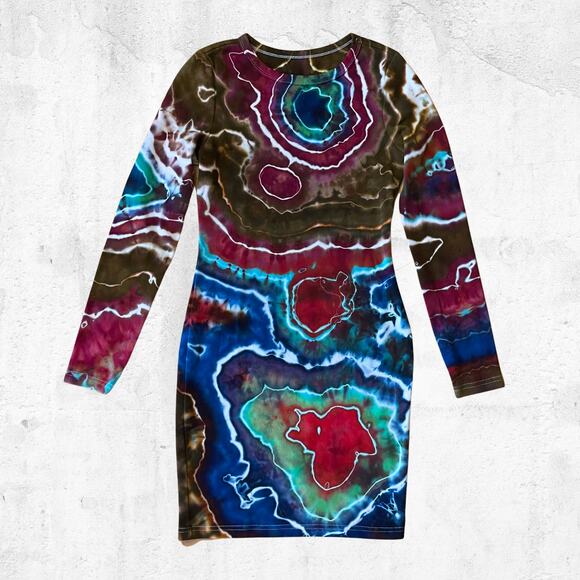 Ice Dyed Bodycon Dress - Long-sleeve Night Out - Rock meets Boho Women's Small - Picture 6 of 12